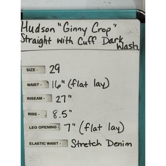 Hudson "Ginny Crop" Straight Cut with Cuffs Dark Wash Flap Pockets Size 29 - Picture 12 of 12